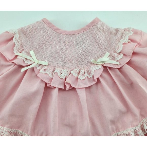Vtg Baby Girls Pink Tiered Ruffle White Lace Trim Dress/Bloomers RN 50255 Sz 18M - Picture 3 of 16